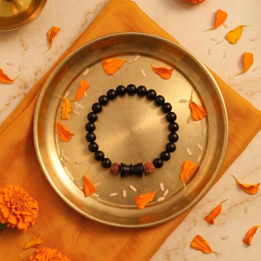 Karungali Rudraksha Damru Bracelet