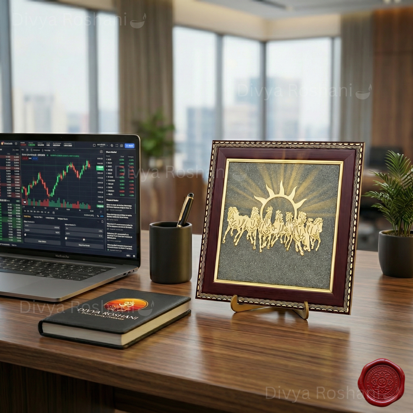 7 Horse Pyrite Frame – Natural Pyrite Prosperity Frame