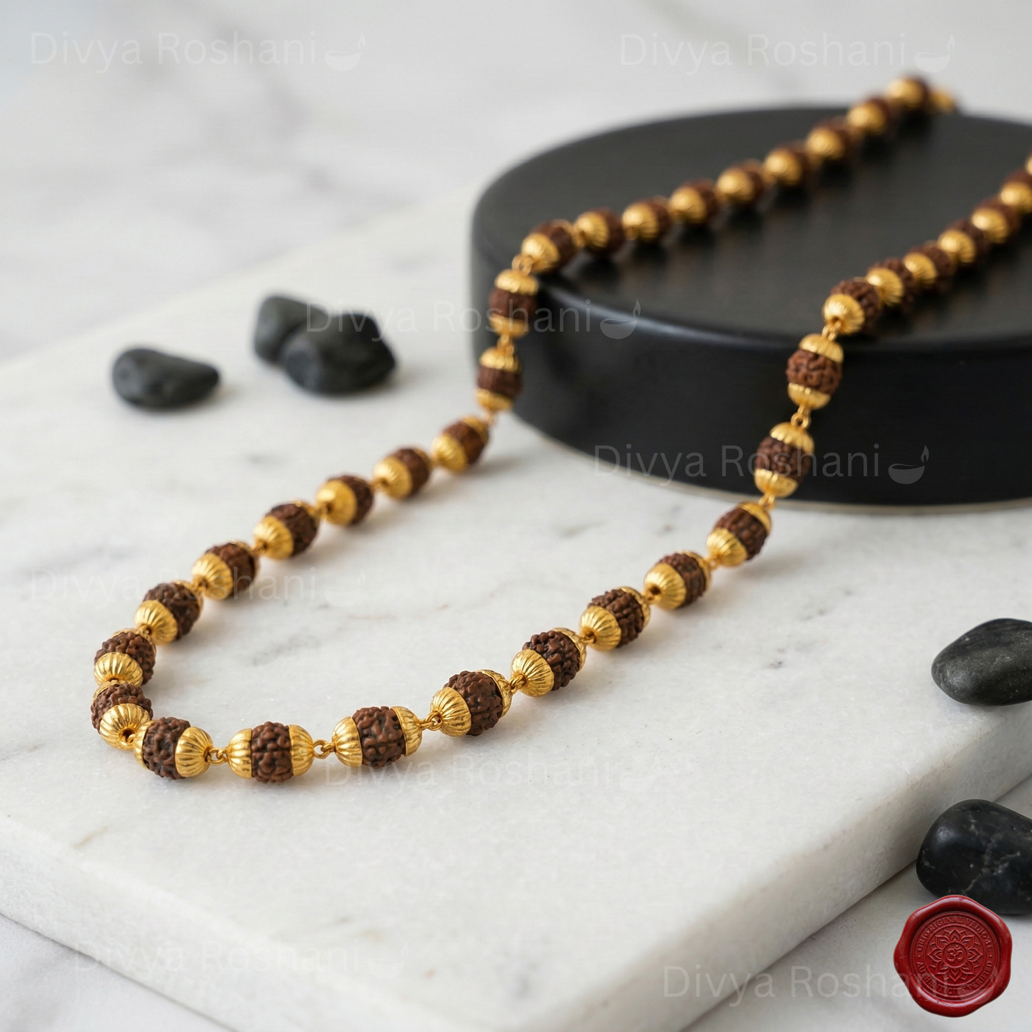 Eternal Rudraksha Mala (54 Beads) - Gold Capped Sacred