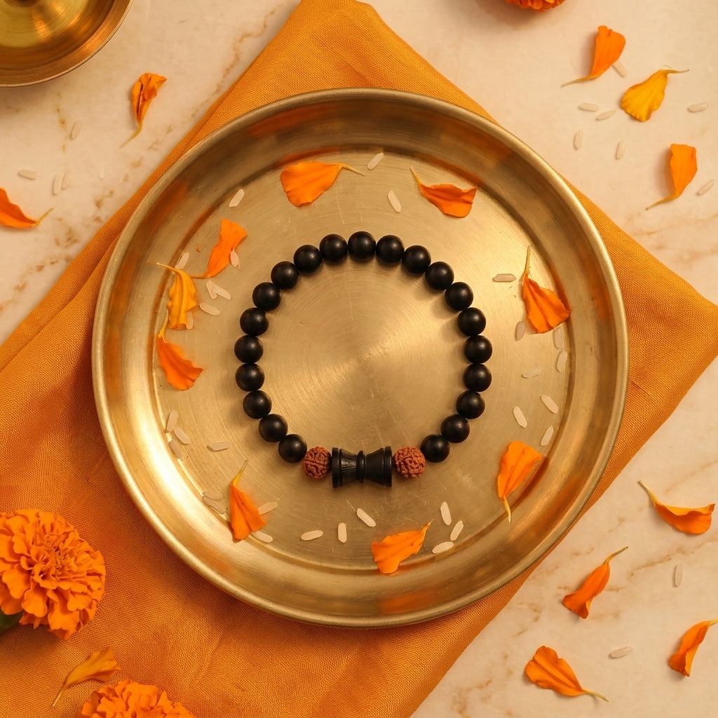 Karungali Rudraksha Damru Bracelet