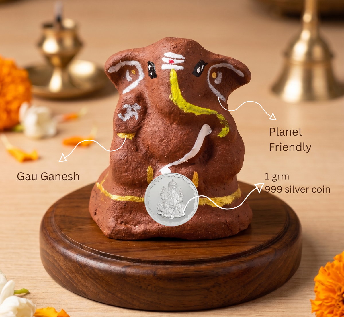 Pavitra Gau Ganesh Ji | 1g 999 Silver Coin & Pooja Essentials