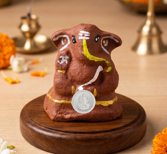 Pavitra Gau Ganesh Ji | 1g 999 Silver Coin & Pooja Essentials