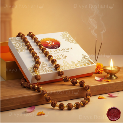 Eternal Rudraksha Mala (54 Beads) - Gold Capped Sacred