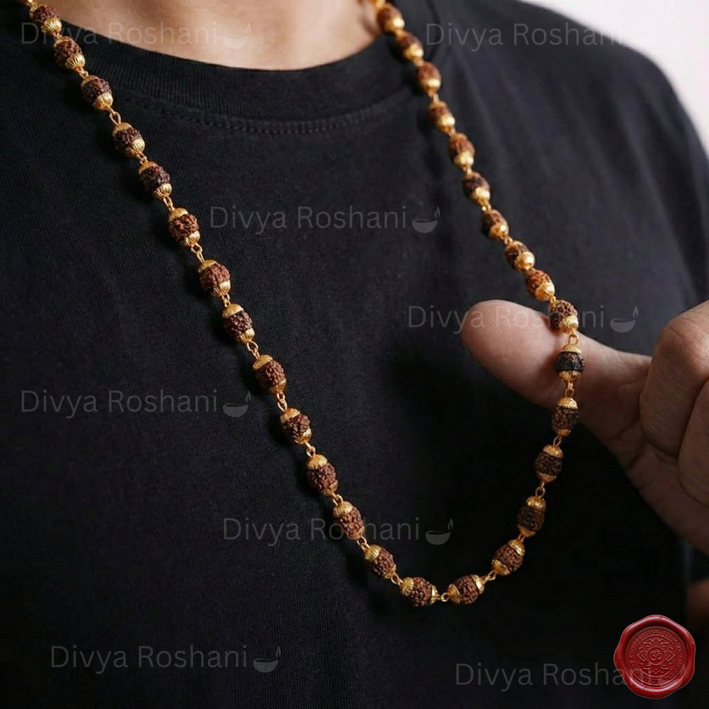 Eternal Rudraksha Mala (54 Beads) - Gold Capped Sacred